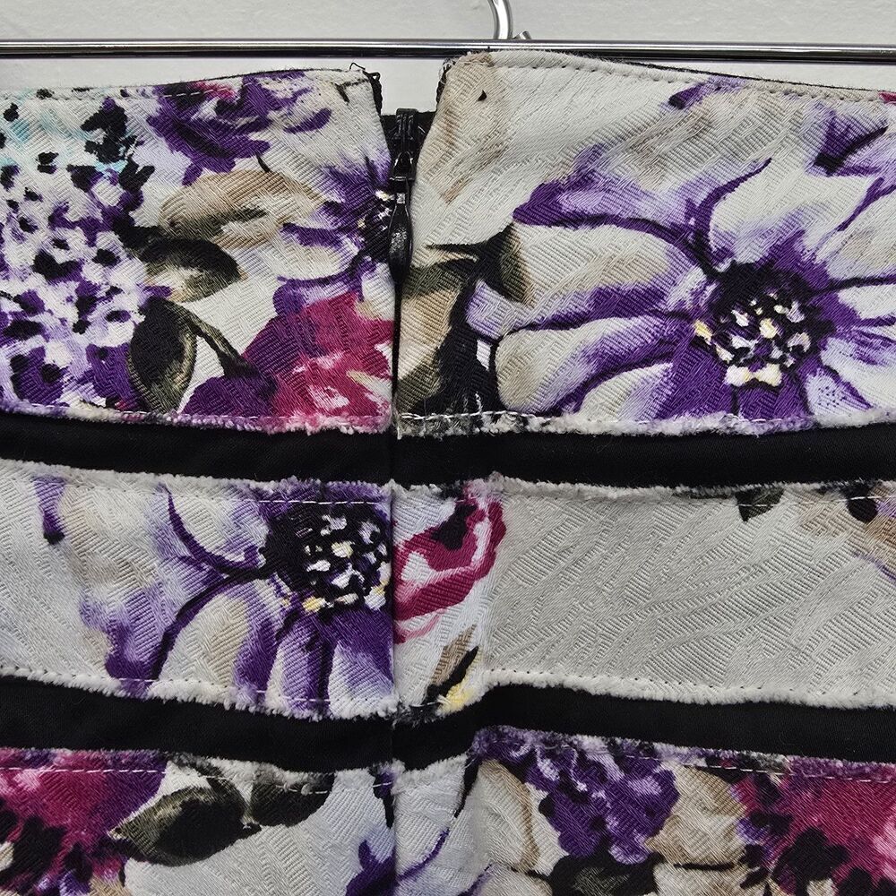 White House Black Market Sz 2 Wht Floral Print Striped Pencil Skirt Raw Edge A5 - Picture 4 of 10
